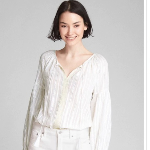 Balloon Sleeve Metallic Stripe Blouse NWOT - Picture 1 of 6